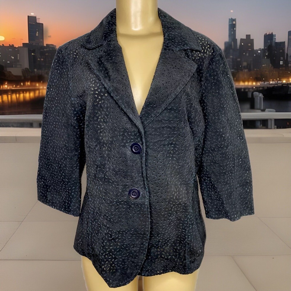 Vintage Terry Lewis Leather Jacket Perforated Suede 3/4 Sleeves Retro Women Sz M